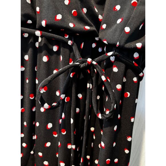 Wisp Black Jumpsuit Size 6 White & Red Polka Dots Keyhole V Neckline Belted - Picture 5 of 9